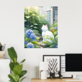 Poster Le chat blanc sous la pluie (Bureau à domicile)