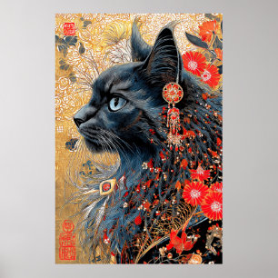 Poster Le chat Zen   Vintage japonais Ukiyo-e