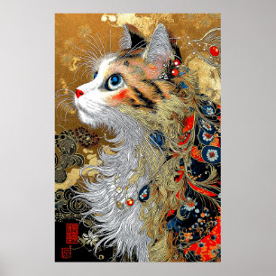 Poster Le chat Zen   Vintage japonais Ukiyo-e