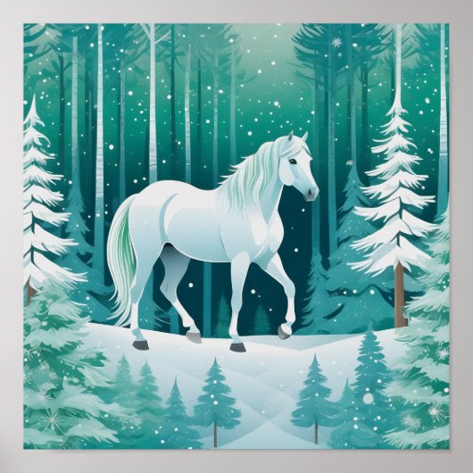 Poster Le cheval blanc dans la forêt verte (Devant)