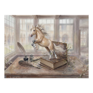 Poster Le Cheval Savant Jaillissant d'un Livre