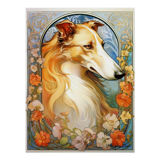 Poster Le Chien Borzoi 002 - Natalia Mucha (Devant)