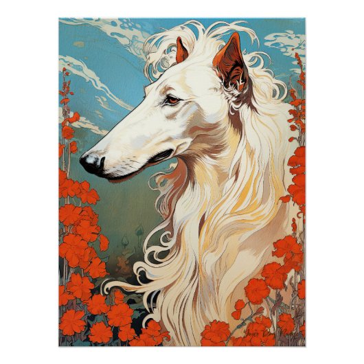 Poster Le Chien Borzoi 003 - Natalia Mucha (Devant)