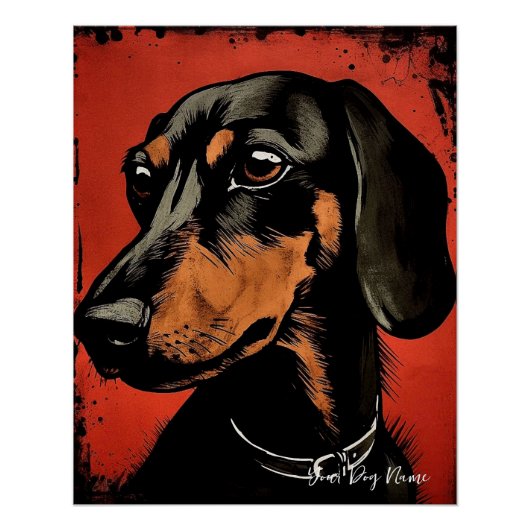Poster Le chien Dachshund, rouge et noir 001 - Ulises Dal (Devant)