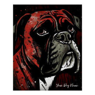 Poster Le chien de la boxe, rouge et noir 004 - Ulises Da