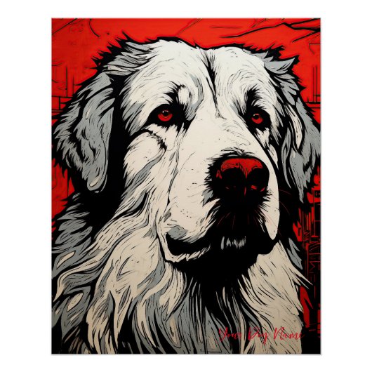 Poster Le chien des Grands Pyrénées, rouge et noir 003 -  (Devant)