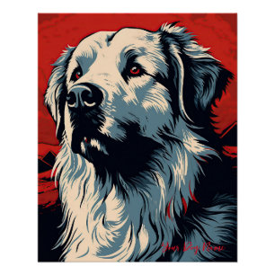 Poster Le chien des Grands Pyrénées, rouge et noir 004 - 