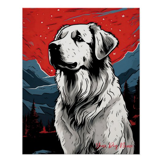 Poster Le Chien des Grands Pyrénées, Rouge et Noir 005 -  (Devant)
