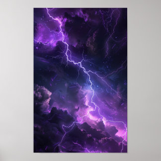 Poster Le ciel nocturne mystique avec l'affiche de foudre