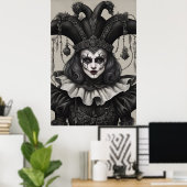 Poster Le clown Joker en noir et blanc (Bureau à domicile)
