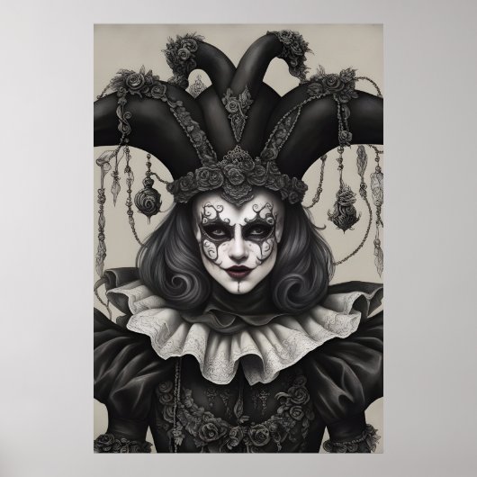 Poster Le clown Joker en noir et blanc (Devant)