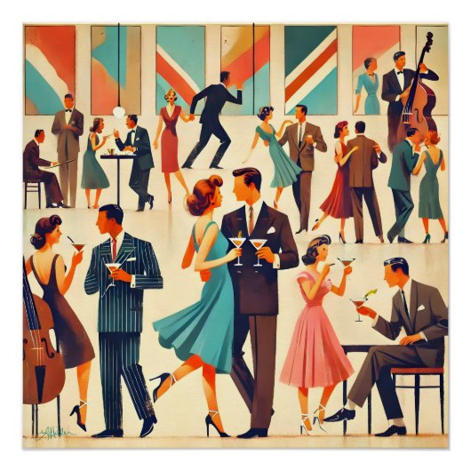 Poster Le Club Martinis Moderne Du Milieu Du Siècle (Devant)