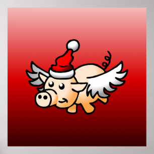 Poster Le Cochon de Noël Volant