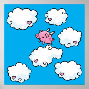Poster Le cochon volant danse sur les nuages