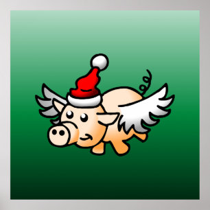 Poster Le cochon volant de Noël
