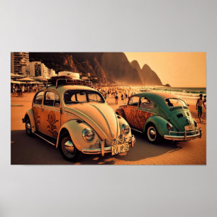 Poster Le coléoptère Oldtimer sur la plage de Copacabana