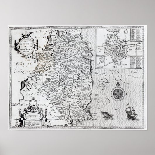Poster Le Comté de Leinster avec la Ville de Dublin (Devant)