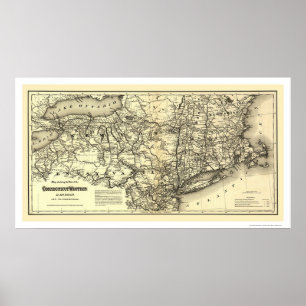 Poster Le Connecticut et carte occidentale 1871 de chemin