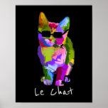 Poster Le Conversation Français Art moderne cool pop art<br><div class="desc">Le Conversation mot français pour slogan chat avec un joli pop art coloré design d'un chat cool avec lunettes de soleil. Art moderne funky pour amoureux de les chats partout.</div>