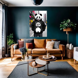 Poster Le cool anthropomorphique Panda dans la ville Ar