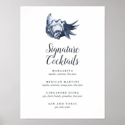 Poster Le coquillage bleu | Signature Menu Cocktail Signe (Devant)