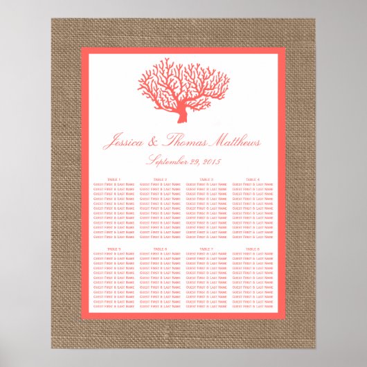 Poster Le Corail Sur Burlap Boho Beach Wedding Collection (Devant)