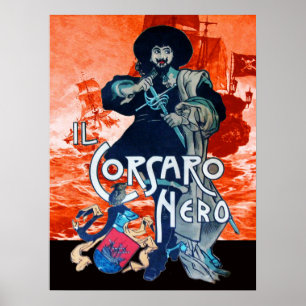 Poster LE CORSAIRE NOIR /Bataille de navire pirate en rou