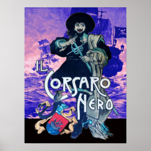 Poster LE CORSAIRE NOIR /Bataille de navires pirates en b