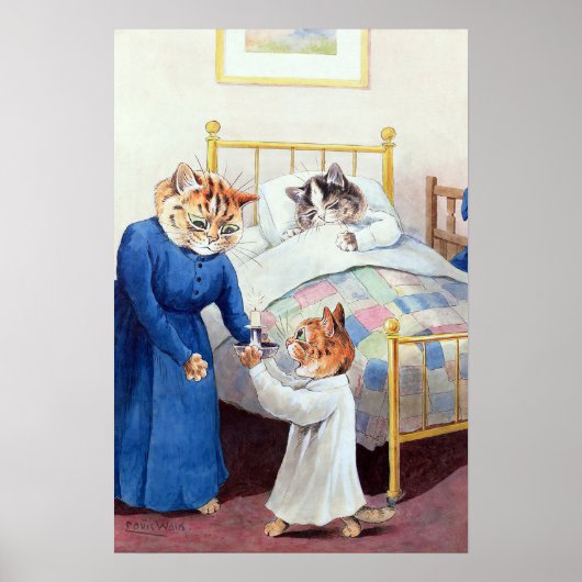 Poster Le coucher du chaton, Louis Wain (Devant)