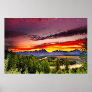 Poster Le coucher du soleil d'été chez la rivière Snake