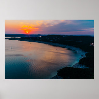 Poster Le coucher du soleil du lac Travis