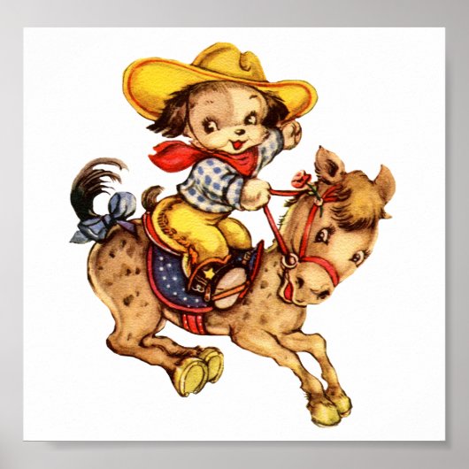 Poster Le cow-boy chiot sur son cheval (Devant)