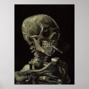 Poster Le crâne d'un squelette avec la cigarette brûlante
