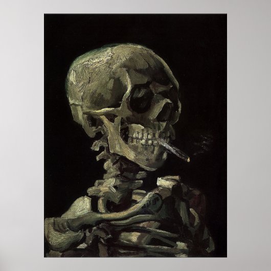 Poster Le crâne d'un squelette avec la cigarette brûlante (Devant)