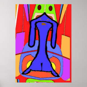 Poster Le cubisme de Dachshund bleu Abstrait