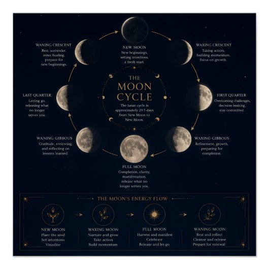 Poster Le cycle de la Lune et signification des phases (Devant)