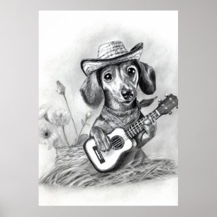 Poster Le dachshund chanteur country