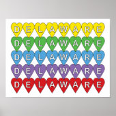 Poster Le Delaware State Colorful Hearts (Devant)