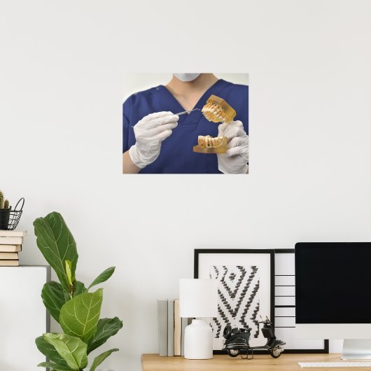 Poster Le dentiste a expliqué avec un modèle dentaire (Bureau à domicile)