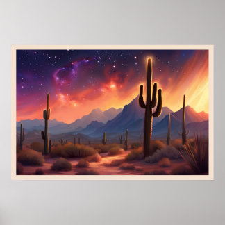 Poster Le désert à Dusk Sequoia Cactus Art coloré