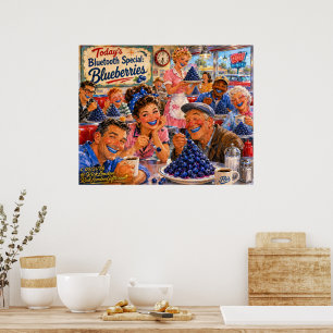 Poster Le Diner Bluetooth Myrtilles Rétro Dessin Animé