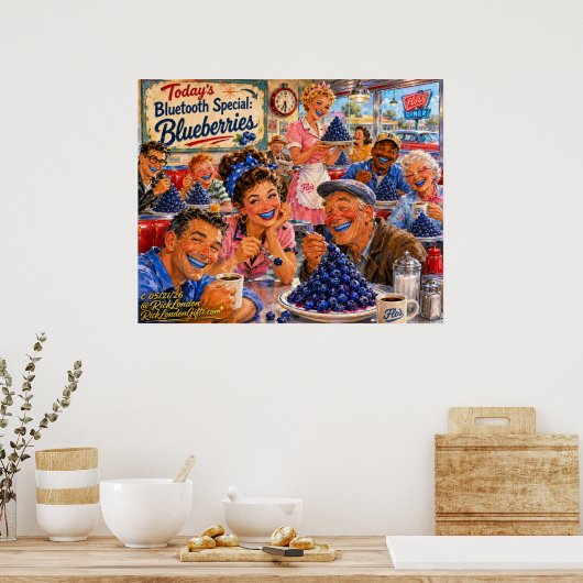 Poster Le Diner Bluetooth Myrtilles Rétro Dessin Animé (Cuisine)