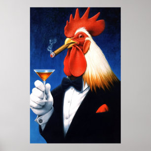 Poster Le Don de l'Aube Coq Dapper Fumer Cigar