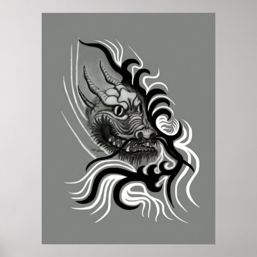Poster Le dragon chinois à la toiture de tatouage (Devant)