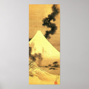 Poster Le dragon de la fumée qui s'échappe du Mont Fuji