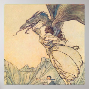 Poster "Le dragon pris la reine" par Arthur Rackham