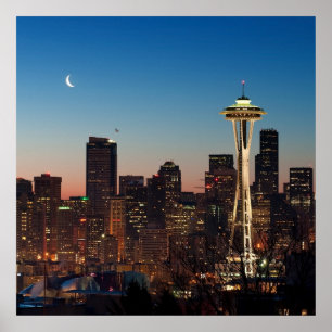 Poster Le drapeau américain vole entre la lune en hausse