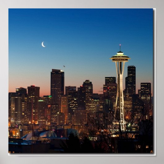 Poster Le drapeau américain vole entre la lune montante (Devant)