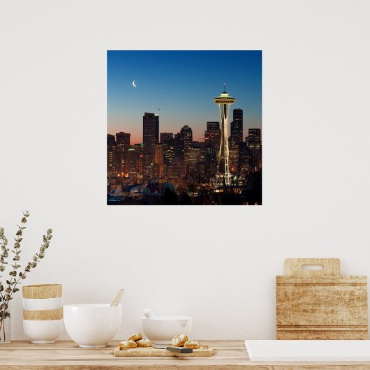 Poster Le drapeau américain vole entre la lune montante (Cuisine)