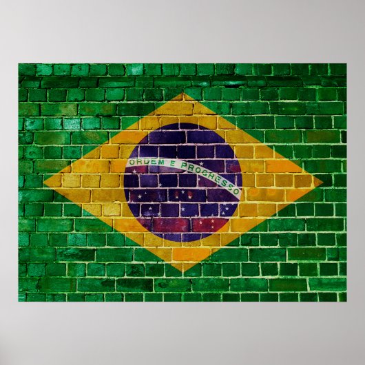 Poster Le drapeau brésilien sur un mur de briques (Devant)